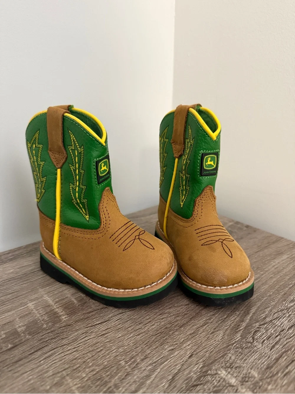 John Deere Kids Green, Brown & Yellow Cowboy Boots